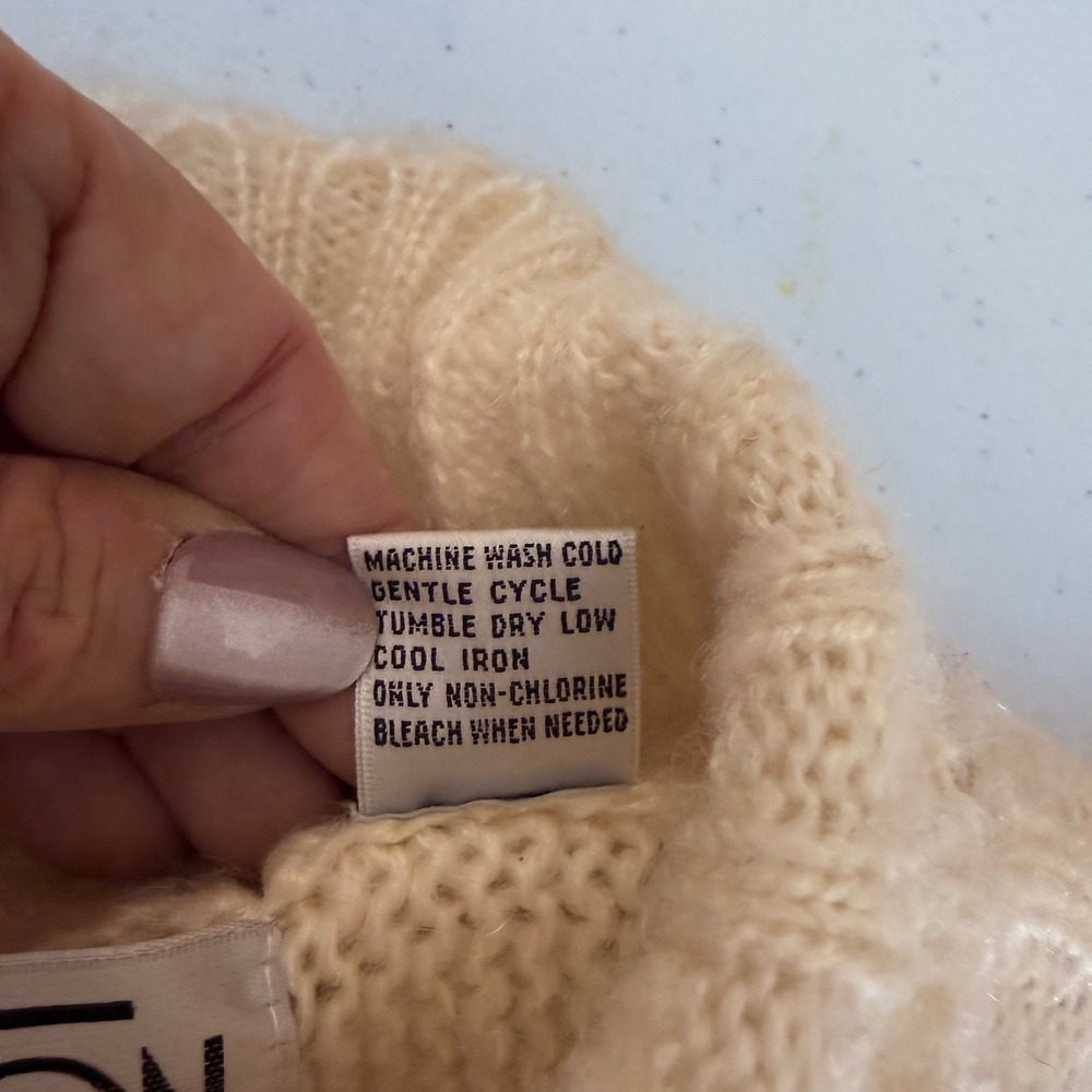 Vintage Cream Knit Mock Neck Sweater Button Back Batwing Dolman Women M - Picture 6 of 9